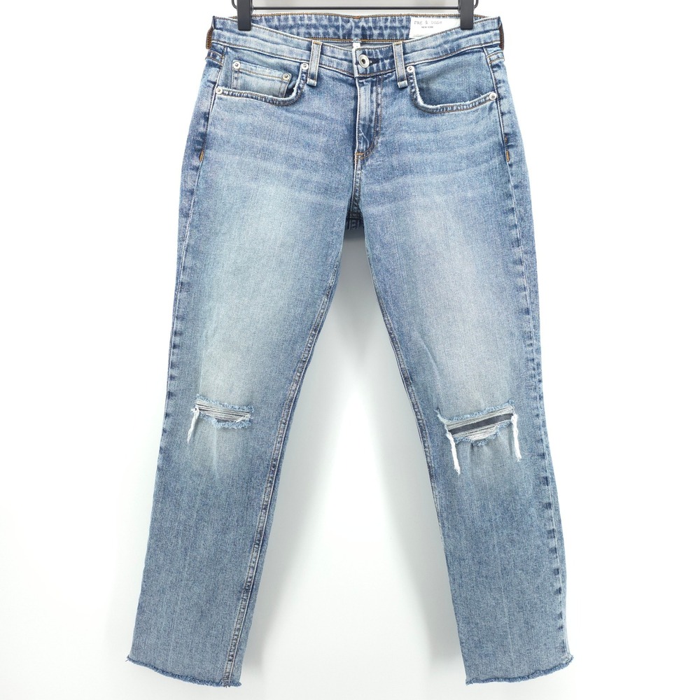 Rag & Bone Dre Women Low-Rise Slim Boyfriend Jeans 25 Stella Blue Distressed